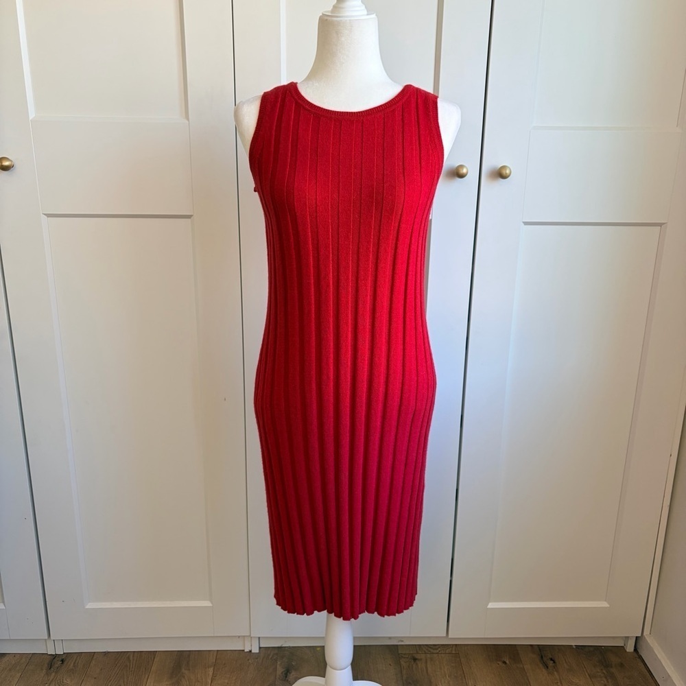 Flora Fedi Red Wool/Silk/Cashmere Ribbed Sleeveless Dress | S